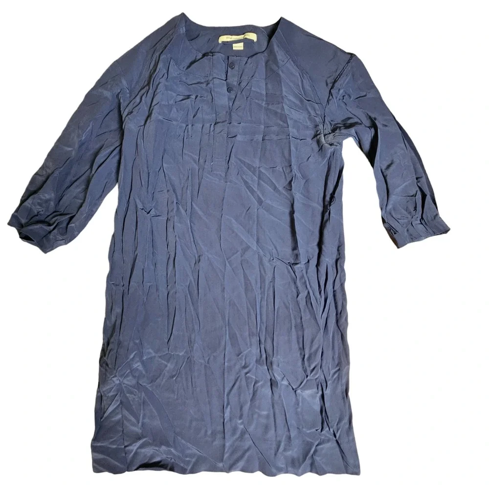 Diane Von‎ Furstenberg Silk Henley Shift Dress 3/4 Sleeve Navy Womens 6 Classic